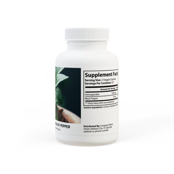 Ashwagandha and Black Pepper Supplement (60 capsules) - Image 3